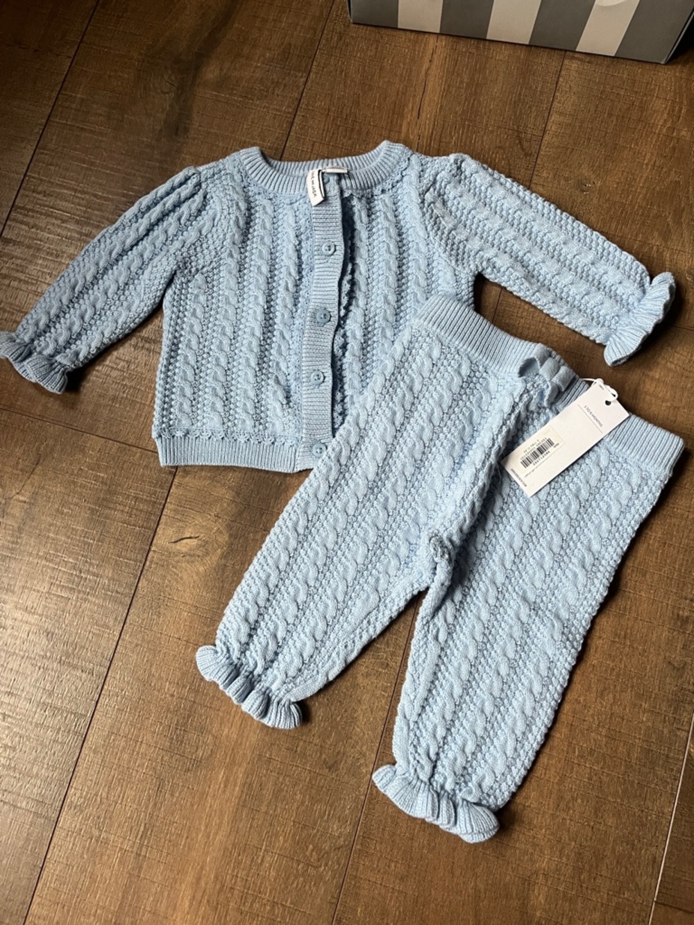 Janie and Jack Light Blue Knit Cardigan & Pants Set
